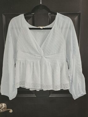 American Eagle Outfitters Light Blue Knot-Front Peplum Blouse